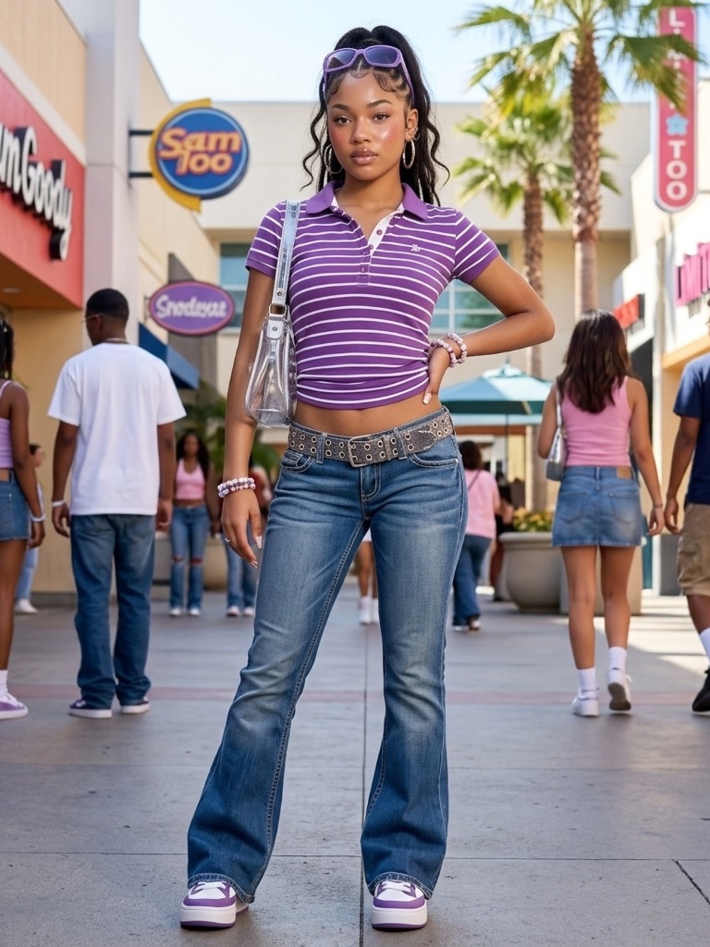 Esprit Purple Striped Polo Shirt